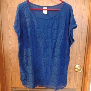 Faded Glory Ladies' Teal Blue Scallop Design Pullover Shirt, Size 2XL